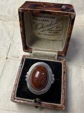 Ring Silber 835 Goldfluss Glas Gr. 56 Aventuringlas Goldstein Cabochon Vintage