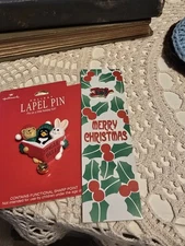 Pair Vintage Hallmark Christmas  Brooches  JINGLE BELLS  & JOY