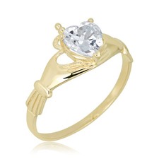 AVORA 10K Yellow Gold Cubic Zirconia CZ Irish Claddagh Fashion Ring
