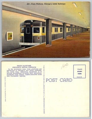 Chicago Illinois Initial Subways Train Platform Express Postcard