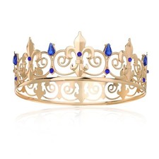Baroque Queen Crown, Princess Birthday Prom Tiara, Wedding Party Gold Blue