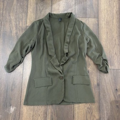 Windsor Green Lightweight Blazer Ruched Sleeves, Size Medium