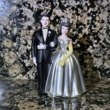 Vtg Wilton Wedding Cake Topper W-82 Bride Groom Silver Dress