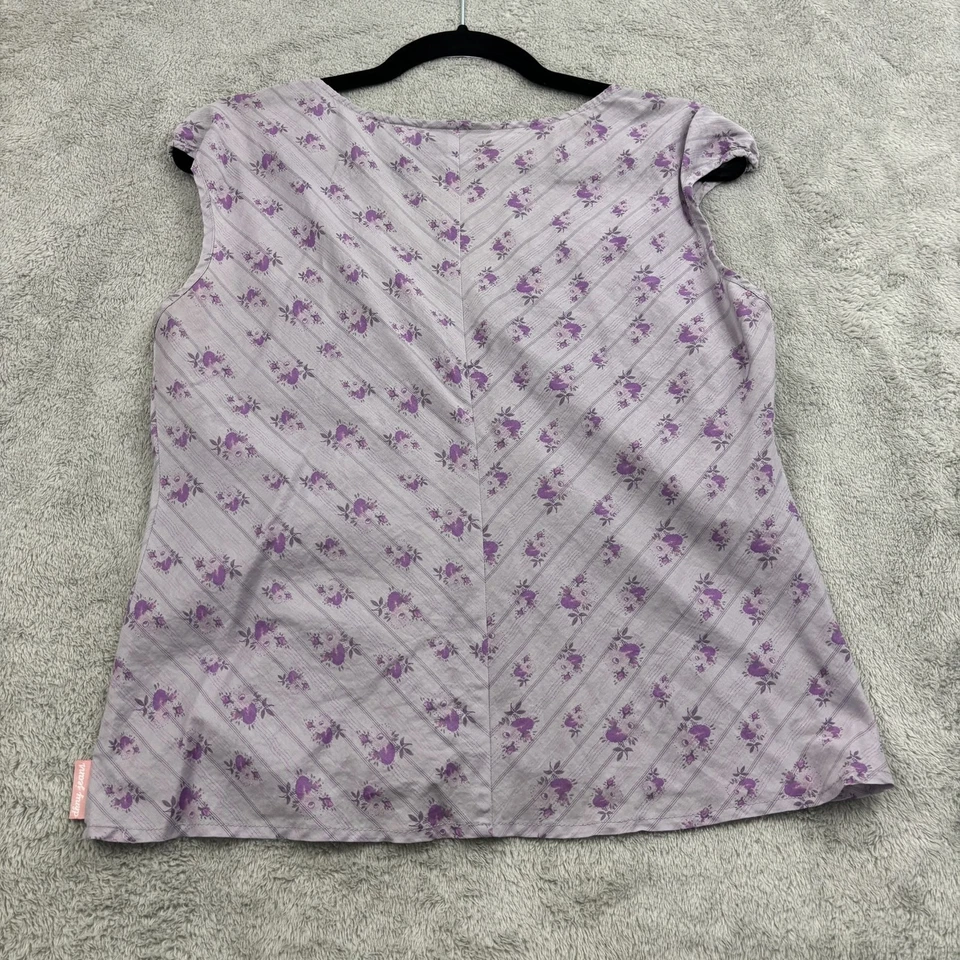 VTG DKNY Jeans Shirt Womens 12 Purple Floral Ruched Tie Front Cottagecore Fairy - Image 2 of 4