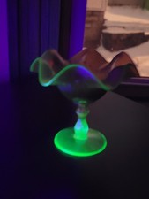 Scarce Vaseline Fenton Carnival Glass Orange Tree Ruffled Compote