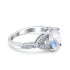 Oval Natural Moonstone Leaf Design Beaded Engagement Ring 925 Sterling Silver