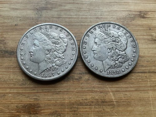 US Morgan Silver Dollars 2 coins circulated details Pre 1904 Lot W5