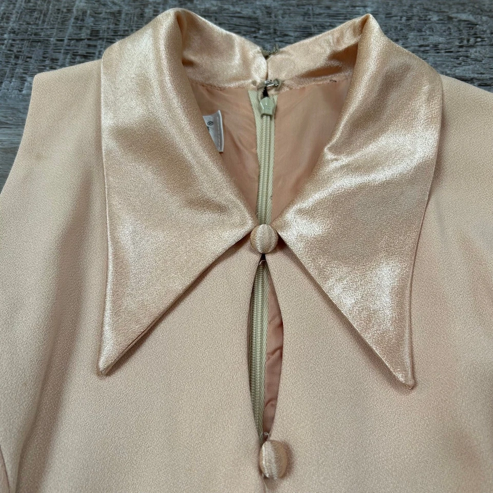 Donna Ricco Midi Dress Peach Satin Collar Sleeveless Vintage Glam 90s Made USA - Image 3 of 4