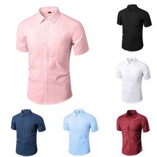 Men's Casual Slim Fit Short Sleeve Button Up Dress Shirt Summer Business Shirts