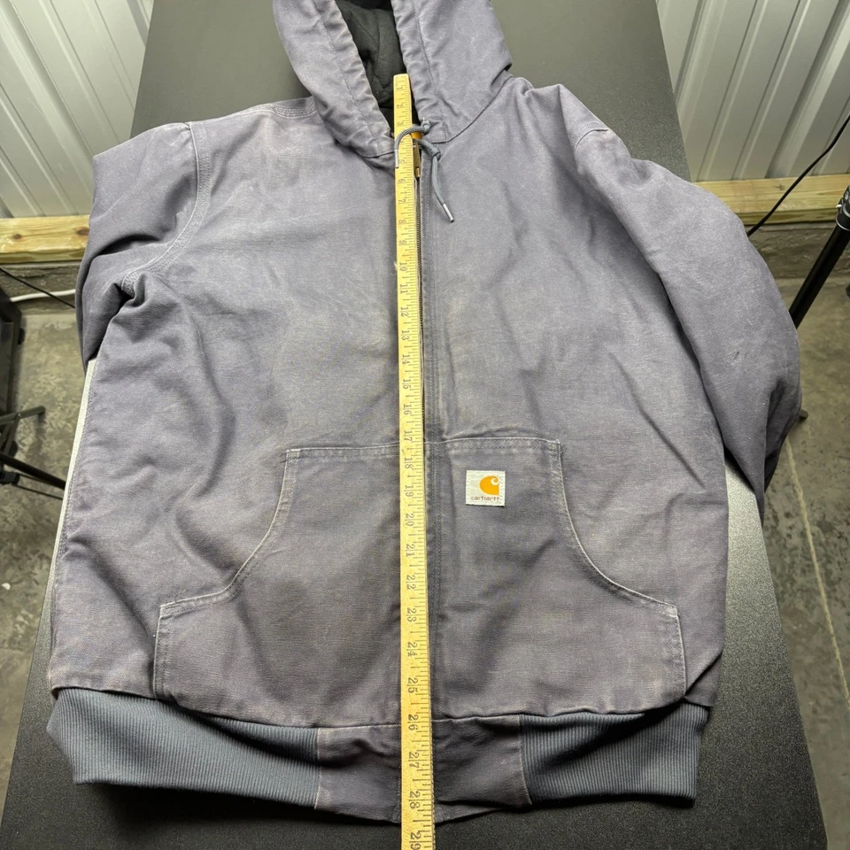 Carhartt L Full Zip Hooded Work Jacket Coat Activewear Gray Quilted Lined - Image 2 of 4
