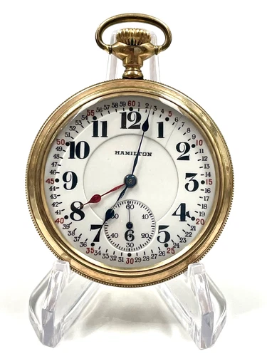 ANTIQUE HAMILTON 990 14K GOLD FILLED POCKET WATCH 16S MONTGOMERY DIAL *TO FIX*