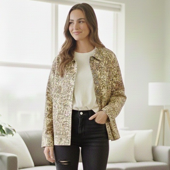 Analogy Woman Textured Abstract Print Button Front Jacket - Size 1X