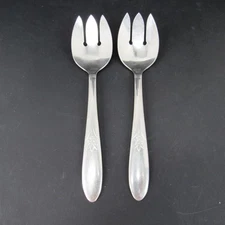 Stainless Serving Forks 5 Petal Flower 3 Leaves and 3 Dots Design Set of 2