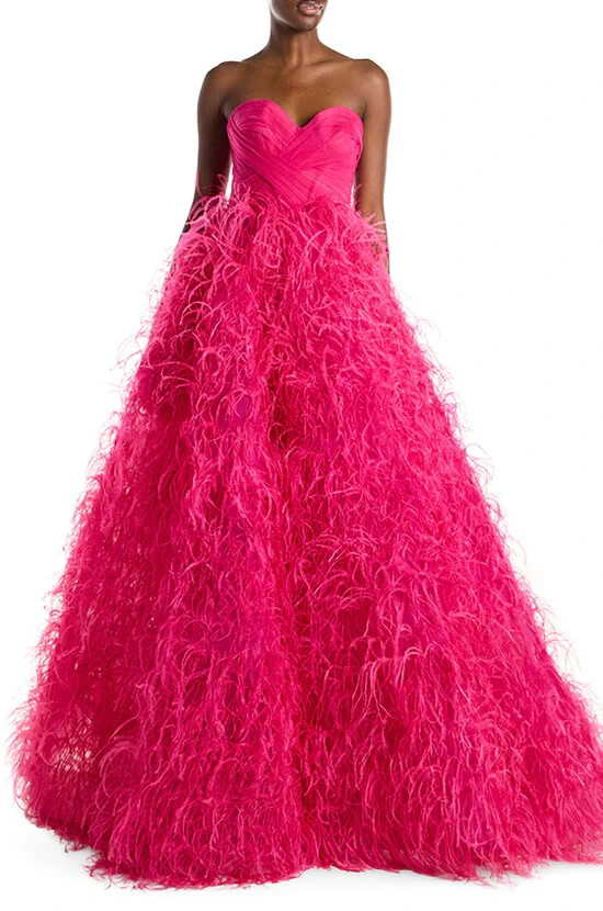 strapless open back dress Izzey Sequin Strapless Feather Party Dress