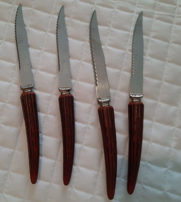 Antler Handles Regent Sheffield Steak Knife Set Plastic Set of 4 Vintage England