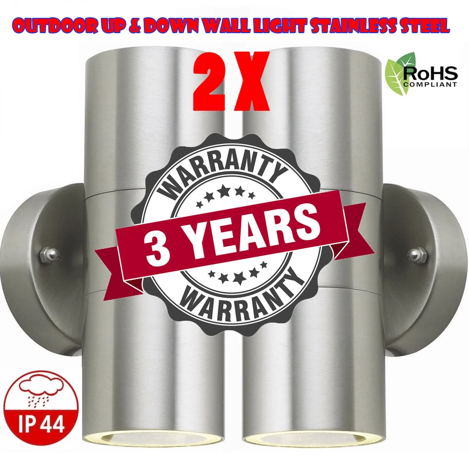SUPERTECH 2X STAINLESS STEEL UP DOWN GU10 IP44 DOUBLE OUTDOOR LED LAMP WALL LIGHTS