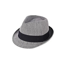 Summer Panama Straw Fedora Hats for Men Women Trilby Hat Foldable One Size Grey