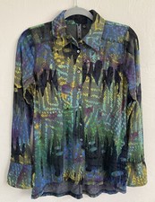 Vintage Sno Skins Womens Button Down Abstract Shirt Multicolor Sz S Made In USA