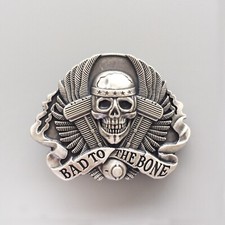 Vintage Silver Plated Biker Rider Skull Belt Buckle Boucle de ceinture