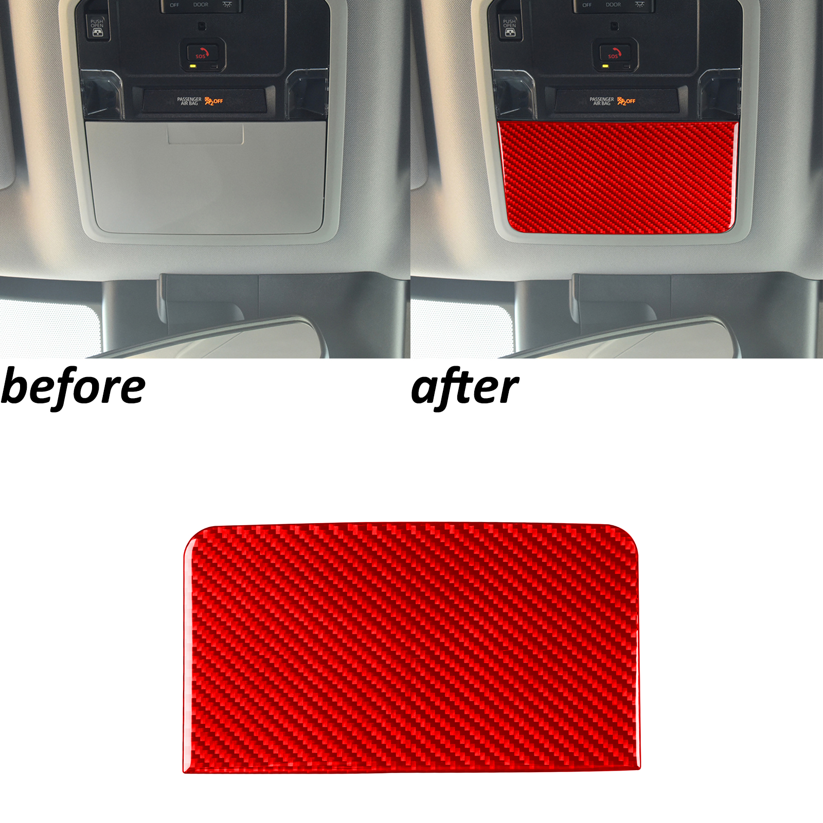 Red Carbon Fiber Roof Glasses Case Panel Trim For Toyota Tundra Sequoia 2022-24