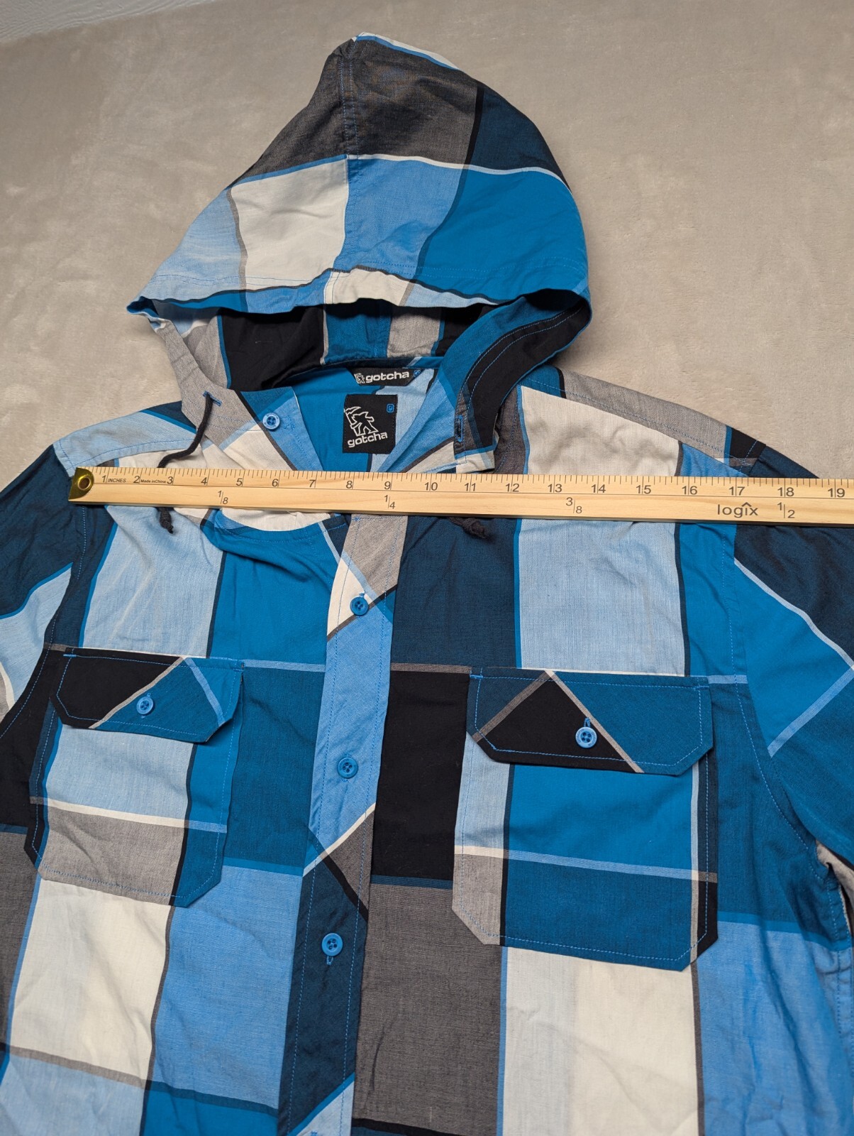 Gotcha Plaid Flannel Button Down Long Sleeve Hood… - image 5