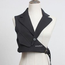 Vintage Plaid Vest Short Asymmetrical Waistcoat Tuxedo Versatile Steampunk Gilet