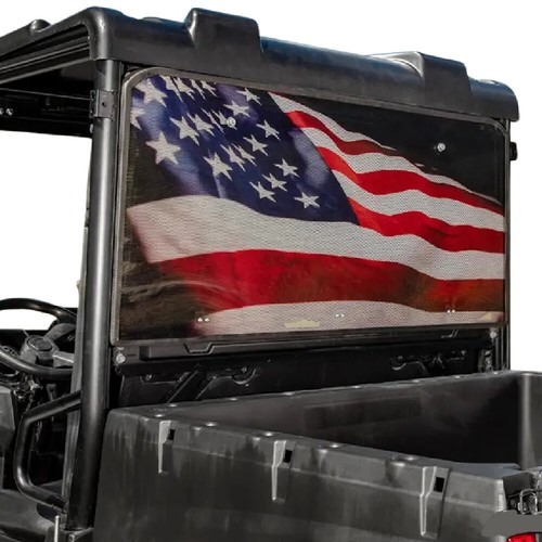 SuperATV Rear American Flag Printed Windshield for Polaris Ranger Midsize