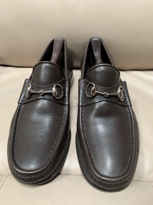 Gucci Horsebit Loafers Brown Leather Slip On Dress Shoes Men's