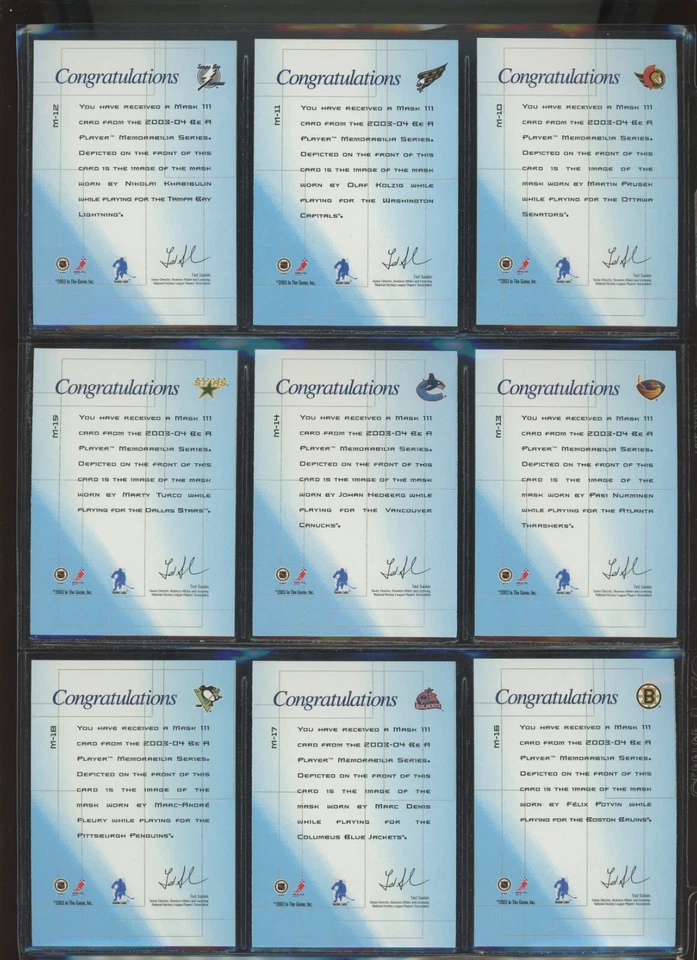 2003-04 BAP Memorabilia Masks Complete Set (1-20) Fleury, Hasek & Luongo ***/300 - Image 4 of 4