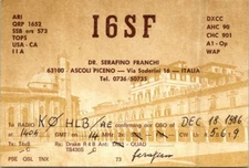 HAM RADIO CQ QSL QSO POSTCARD I6SF ASCOLI PICENO ITALY 1986 ARCHITECTURE BACKGRD