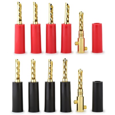 10x Gold Plated 4mm Banana Plug Jacks - Solderless Speaker Connectors, Binding Post Style