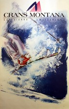 ORIGINAL Ski Poster***CRANS MONTANA ***Swiss travel poster '1970 Vintage artwork