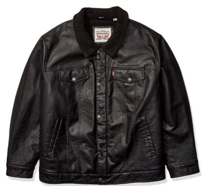 Levi's Men's Faux Leather Sherpa Trucker Jacket Black #1146259 - (Small)