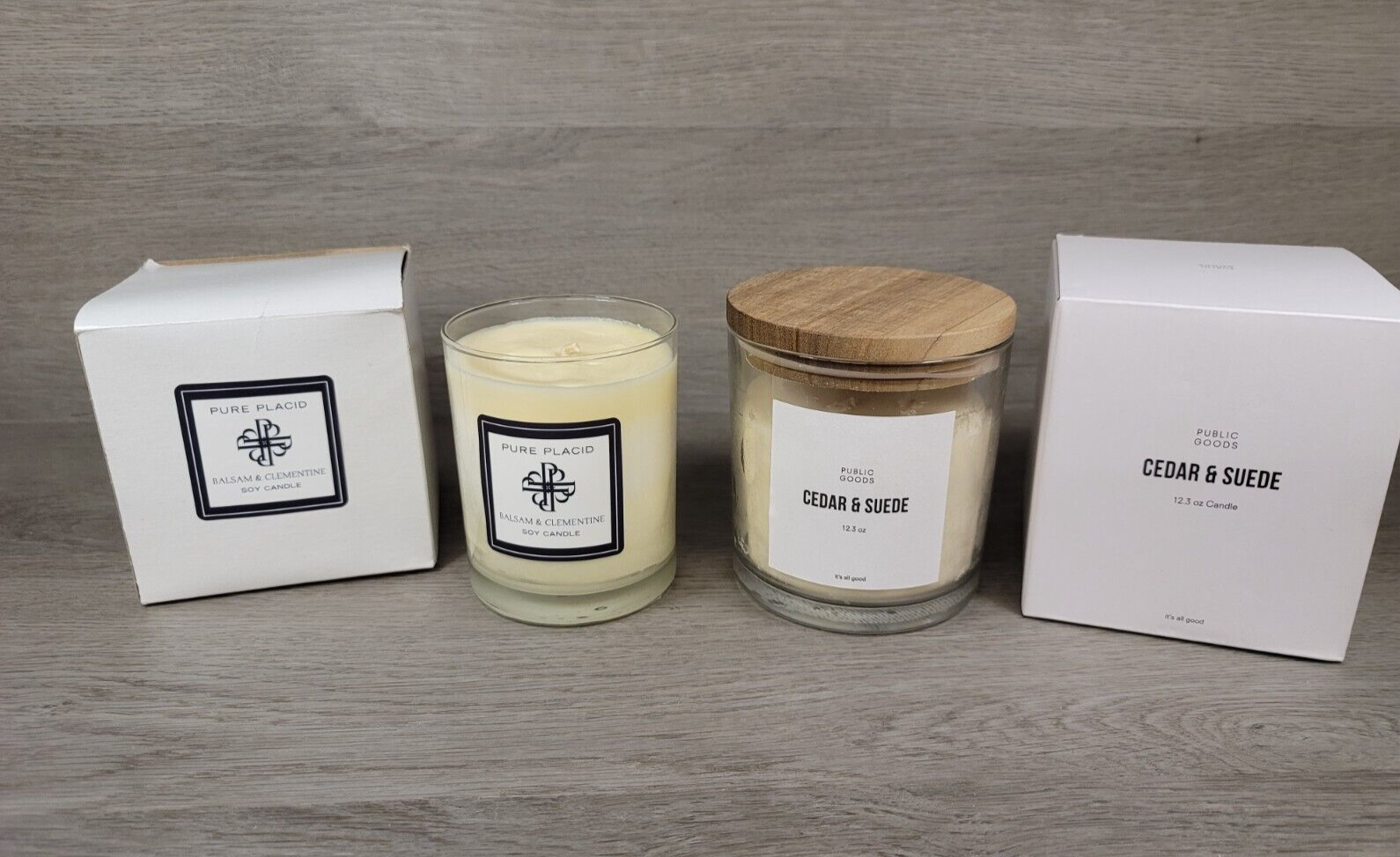 Candles Scented Jars Pure Placid Balsam Clementine & Public Goods Cedar Suede 2-image