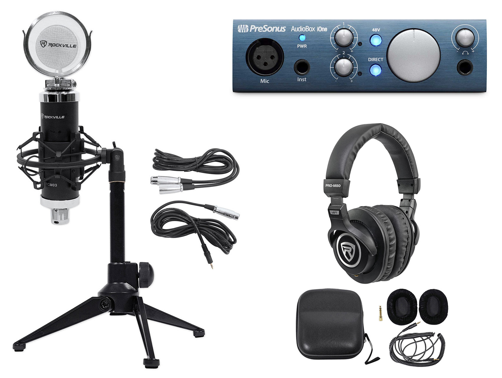 1-Person Podcast Podcasting Recording Kit Presonus Audiobox Ione Interface+Stand
