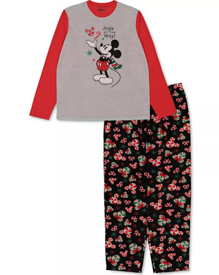 DISNEY Men's 2-Piece Mickey Mouse Jingle All The Way Pajama Set sz L Large Red