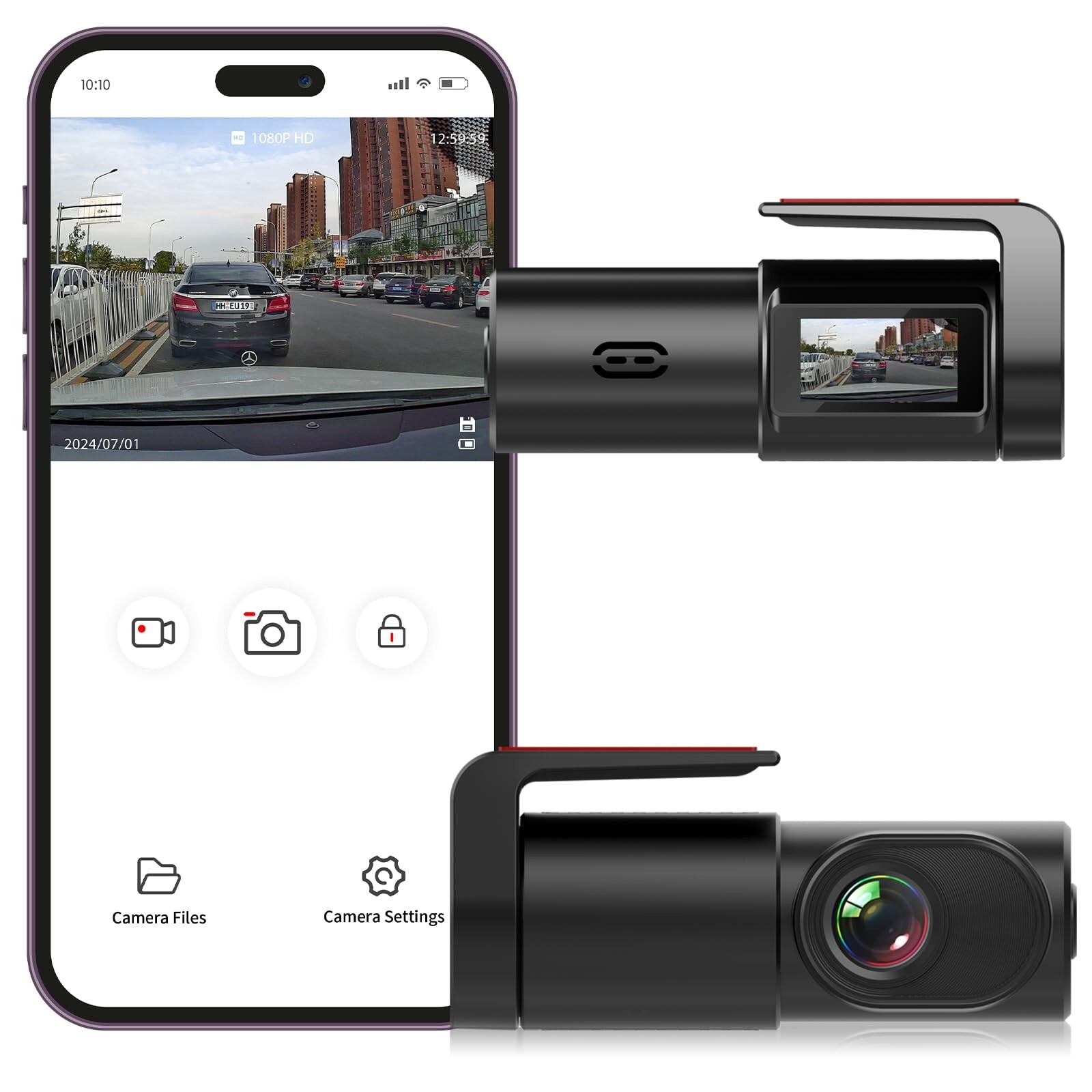 1080P WiFi Dash Cam with App for Cars featuring Night Vision and Front Camera Recording-image