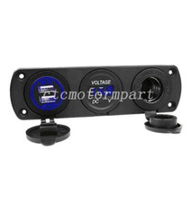 Car Boat 12V-24V 3 in 1 Cigarette Lighter Socket Dual USB Blue LED Voltmeter