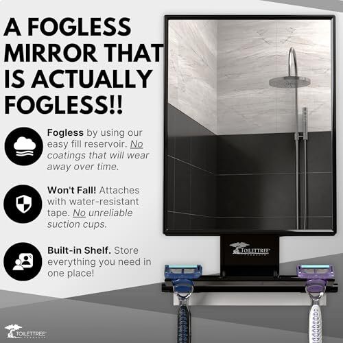 Deluxe Larger Fogless Shower Shaving Mirror With Squeegee Large Black 