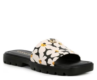 NIB COACH FLORENCE FLORAL PRINT LEATHER SLIDES WOMEN'S SIZE 8 | eBay