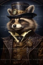 STEAMPUNK RACCOON ART PRINT, Animal Home Decor, Fantasy Gothic Poster C090