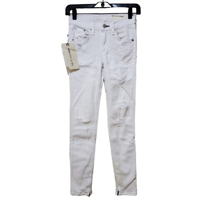 NWT Rag & Bone Jeans Zipper Capri Distressed Destroyed Bright White Size 23