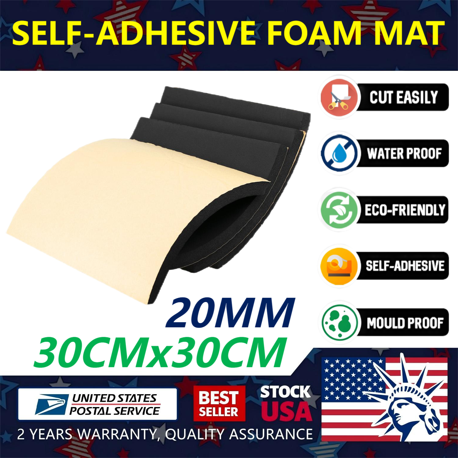 4Pcs 20MM Car Hood Self Adhesive Closed Cell Foam Mat Noise Insulation Dampenin