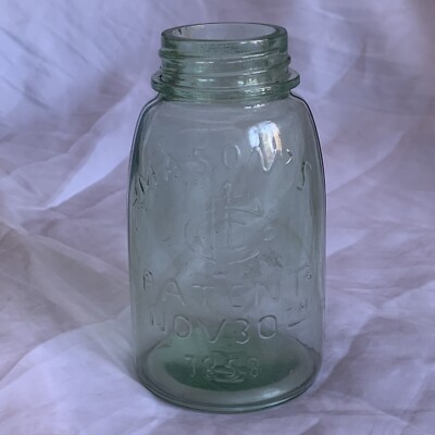MASON S Pint Jar  Patent Nov 30th 1858'' CFJ Light Green H430 No Lid