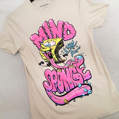 SPONGEBOB SQUARE PANTS SHIRT Mens MEDIUM BEIGE CASUAL CARTOON ANIME NWT