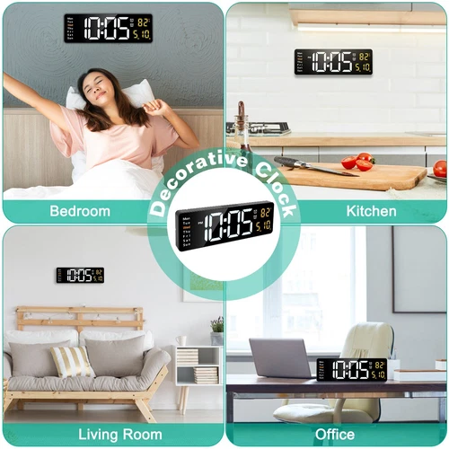 16" Digital LED Desk Alarm Clock Large LCD Display Wall Clock Temperature Date - Picture 5 of 15