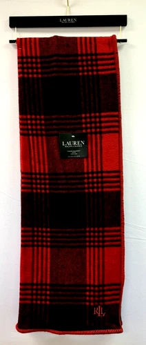 LAUREN RALPH LAUREN BLACK & RED PLAID 54 X 72 COTTON THROW BLANKET