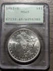 1881-S Morgan Silver Dollar $1 PCGS MS 65 RATTLER OLD GREEN HOLDER OGH