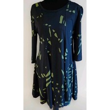 Didier Parakian France Black Green Abstract Print Tunic Dress 3/4 Sleeve Size 40