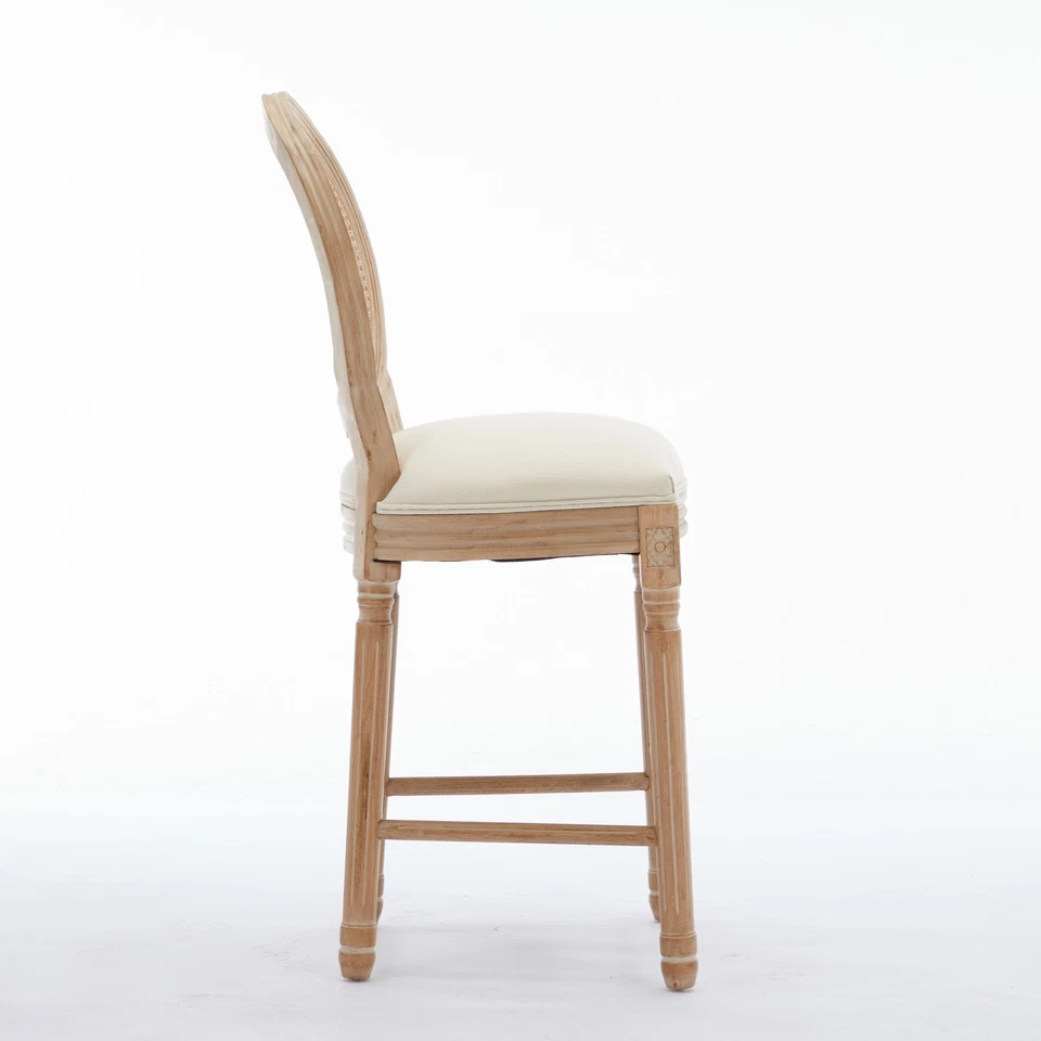 Solid Wood Bar stools Set of 2 Classic French Country Wooden Barstools with Upho - Image 4 of 4